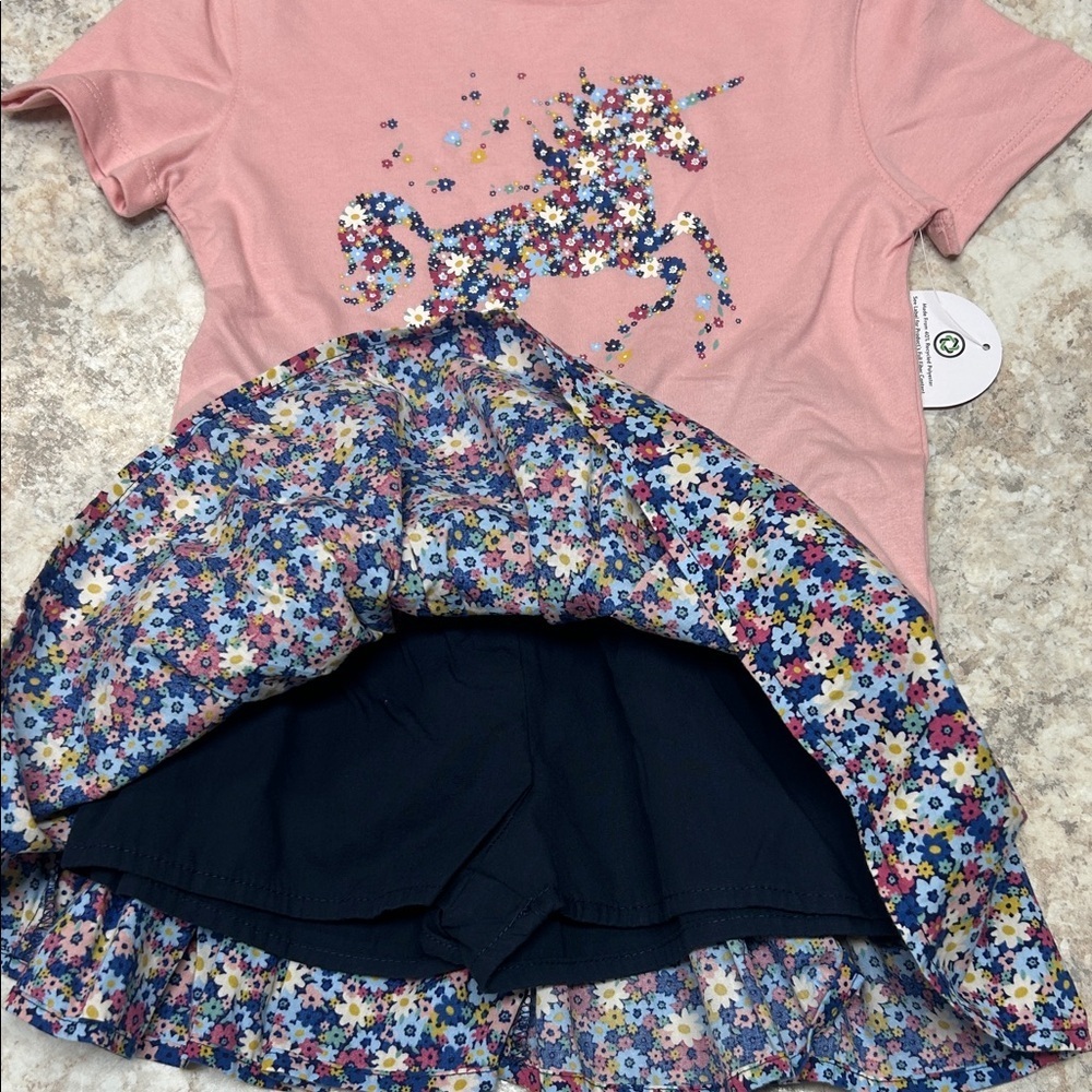 Pink Unicorn T-Shirt with Floral Skort - Picture 2 of 2